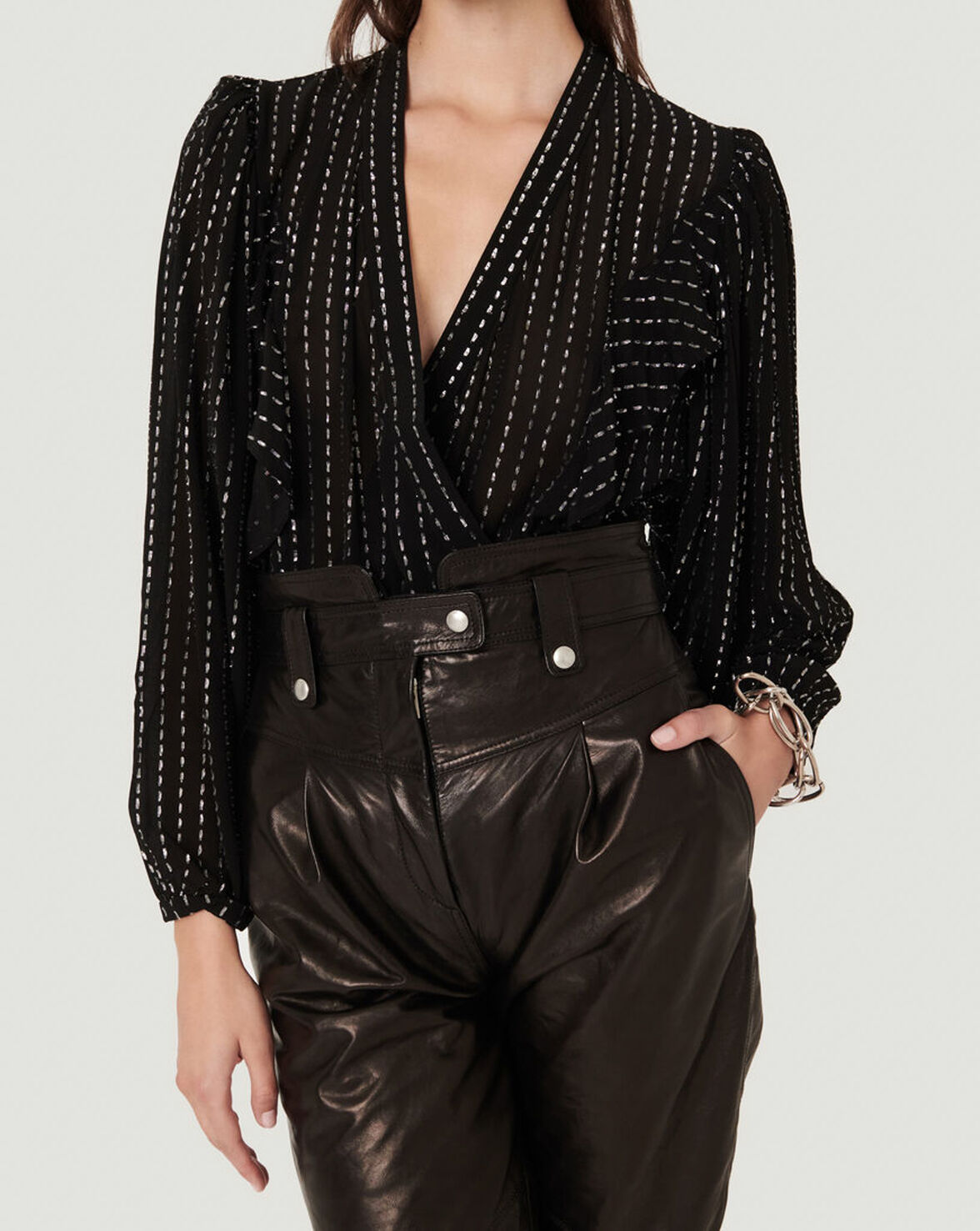 SILGA SHEER METALLIC PEPLUM TOP image number null